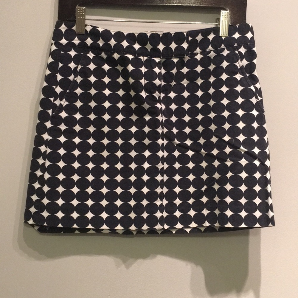 J crew blue and white polka dot mini skirt